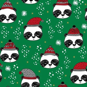 winter panda fabric  // winter holiday christmas design by andrea lauren cute panda fabric - green and red