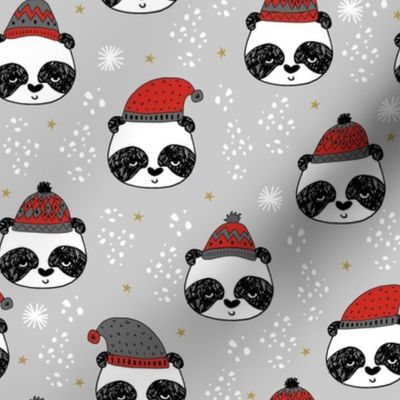 winter panda fabric  // winter holiday christmas design by andrea lauren cute panda fabric - grey