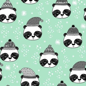 winter panda fabric  // winter holiday christmas design by andrea lauren cute panda fabric - grey and mint