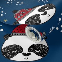 winter panda fabric  // winter holiday christmas design by andrea lauren cute panda fabric - navy