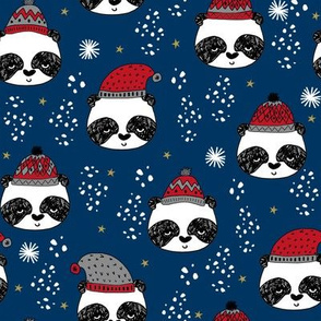 winter panda fabric  // winter holiday christmas design by andrea lauren cute panda fabric - navy