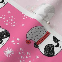 winter panda fabric  // winter holiday christmas design by andrea lauren cute panda fabric - pink and red