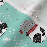 winter panda fabric  // winter holiday christmas design by andrea lauren cute panda fabric - lite blue