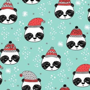 winter panda fabric  // winter holiday christmas design by andrea lauren cute panda fabric - lite blue