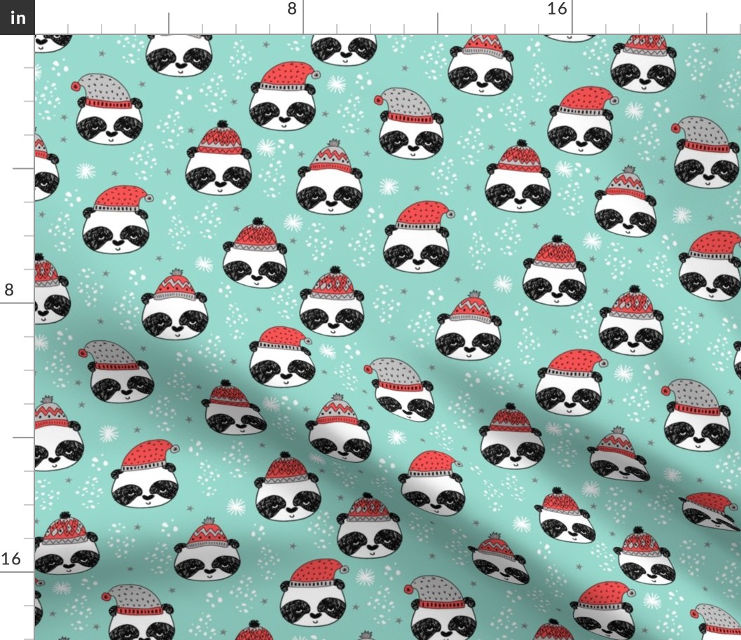 winter panda fabric  // winter holiday christmas design by andrea lauren cute panda fabric - lite blue