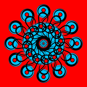 Black-n-Red-n-Turquoise Rosette 54" Scarf