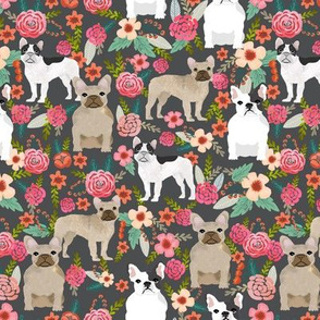 french bulldog florals fabric  tan, black and white frenchies fawn frenchies fabric for dog lovers