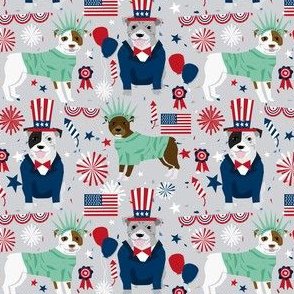 pitbull terrier fabric july 4th patriotic america fabric - light grey