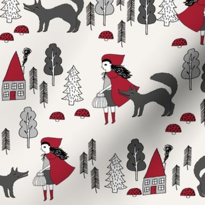 red riding hood fabric // crimson off-white fairytale design hand-drawn illustration andrea lauren