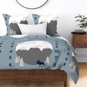 42" - monthly picture blanket (navy on white) - scenic moose - watch me grow