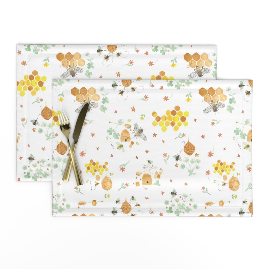 Whimsical Honey Bees on White