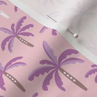 Summer palm tree beach coconut pastel bikini tropics illustration print in pink and lilac