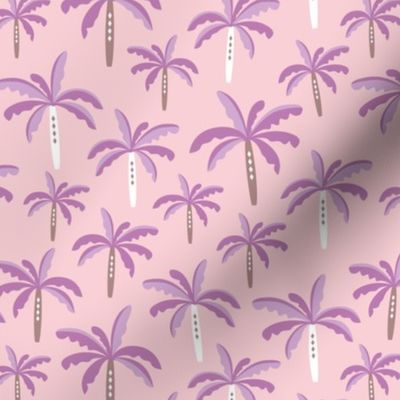 Summer palm tree beach coconut pastel bikini tropics illustration print in pink and lilac