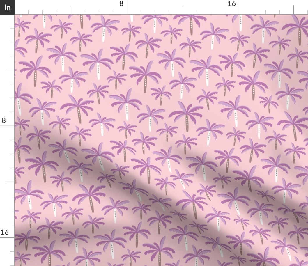 Summer palm tree beach coconut pastel bikini tropics illustration print in pink and lilac