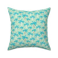 Summer palm tree beach coconut pastel bikini tropics illustration print in mint and blue