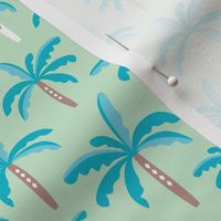 Summer palm tree beach coconut pastel bikini tropics illustration print in mint and blue