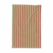 Festive Season Stripe - Narrow Magnolia Cream Ribbons with Ferny Green and Festive Red