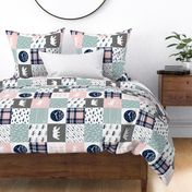 Happy Camper wholecloth w/fall plaid || (dusty blue and rose) (90)