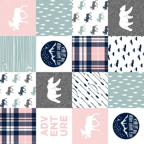 Happy Camper wholecloth w/fall plaid || (dusty blue and rose) (90)