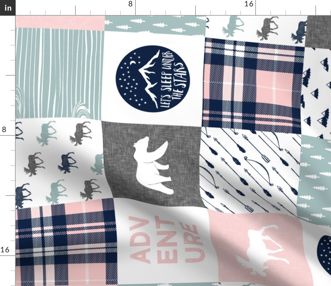 Happy Camper wholecloth w/fall plaid || (dusty blue and rose) (90)