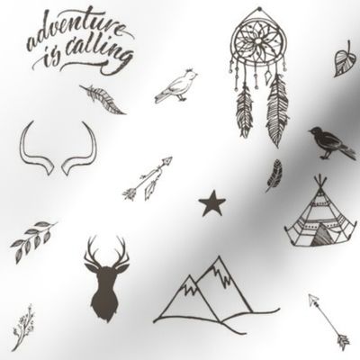 8" Adventure is Calling Outdoors / Boho / White & Brown