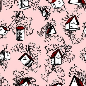 Birdhouse Toile- Pink