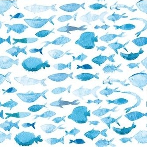 Light blue watercolor fishes