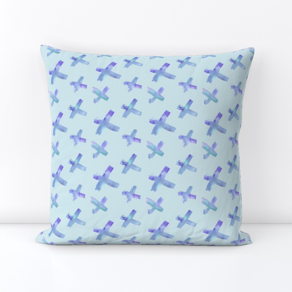 Abstract Watercolor Crosses in Bright Blue and Purple