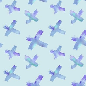 Abstract Watercolor Crosses in Bright Blue and Purple