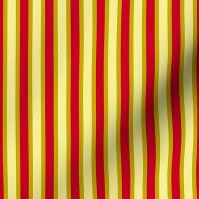 Festive Season Stripe - Narrow Antique Gold Ribbons with Jersey Butter and Festive Red