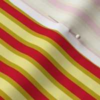 Festive Season Stripe - Narrow Antique Gold Ribbons with Jersey Butter and Festive Red