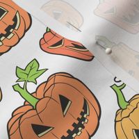 Halloween Jack-O-Lantern Scary Pumpkin Fabric  Orange on White 