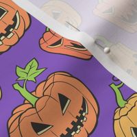 Halloween Jack-O-Lantern Scary Pumpkin Fabric  Orange on Purple