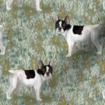 French Bulldog in Wildflower Field on Mint Green