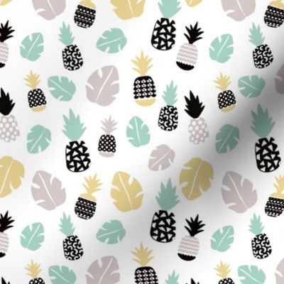 Pastel tropical hawaiian summer sweet kawaii palm leaf pineapple fruit monstera leaf for girls