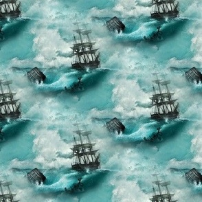 ship and waves - fabric