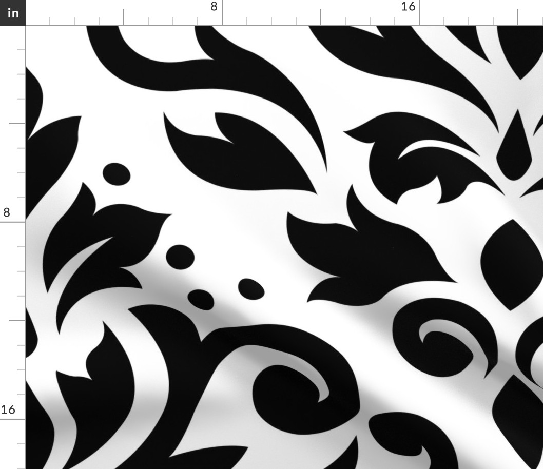 Scroll Damask Pattern Black on White