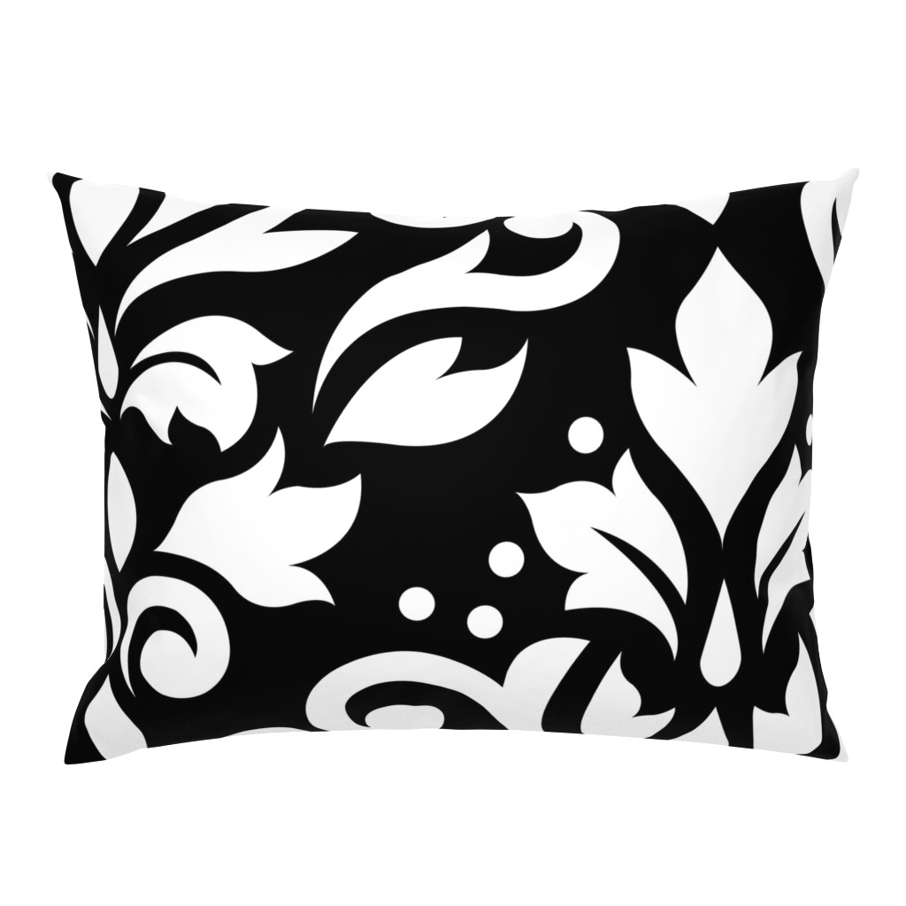 Scroll Damask Pattern White on Black