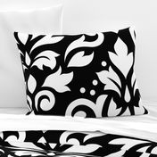 Scroll Damask Pattern White on Black