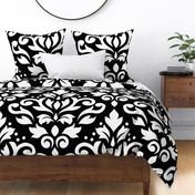 Scroll Damask Pattern White on Black