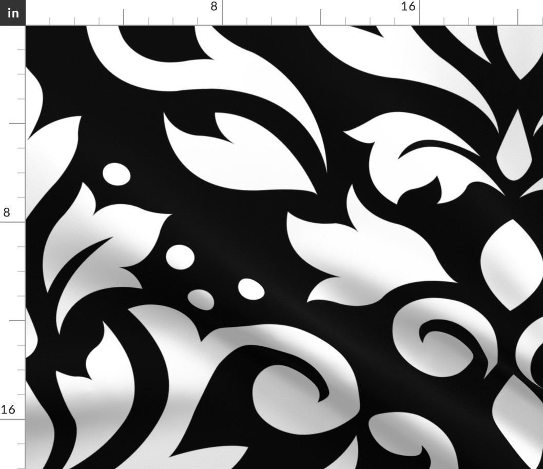 Scroll Damask Pattern White on Black