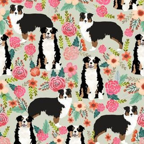 australian shepherd floral fabric aussie dog tricolored aussie fabric - lite
