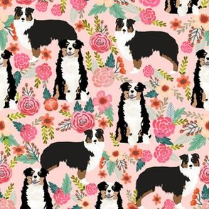 australian shepherd floral fabric aussie dog tricolored aussie fabric - pink