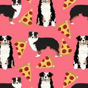 australian shepherd pizza fabric dogs and pizza food aussie dog fabric tricolored aussie - dark pink