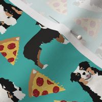 australian shepherd pizza fabric dogs and pizza food aussie dog fabric tricolored aussie - turquoise