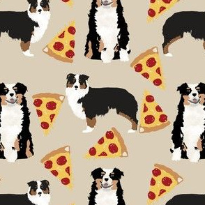 australian shepherd pizza fabric dogs and pizza food aussie dog fabric tricolored aussie - khaki