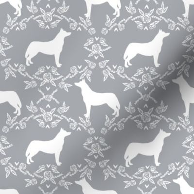 Husky siberian huskies dog breed silhouette fabric floral grey