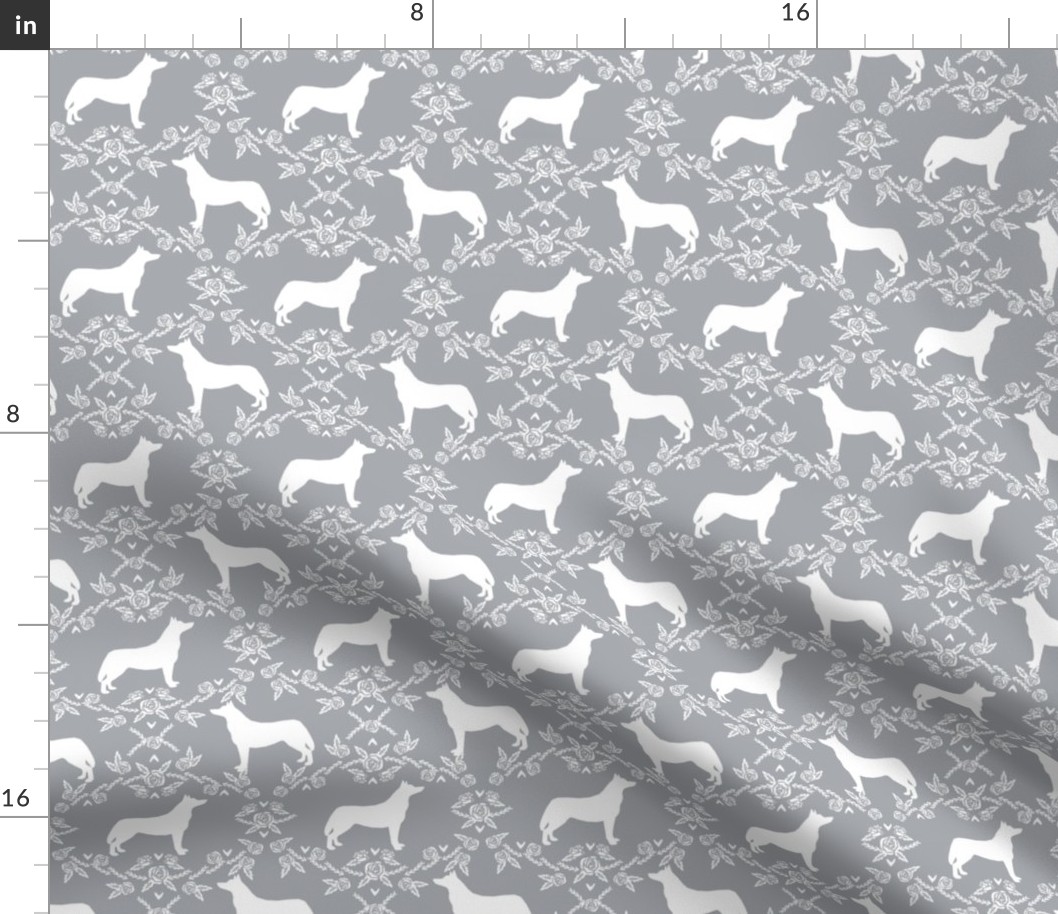 Husky siberian huskies dog breed silhouette fabric floral grey