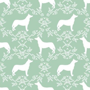 Husky siberian huskies dog breed silhouette fabric floral mint