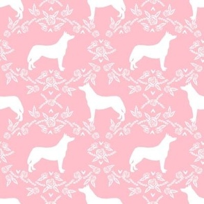 Husky siberian huskies dog breed silhouette fabric floral pink